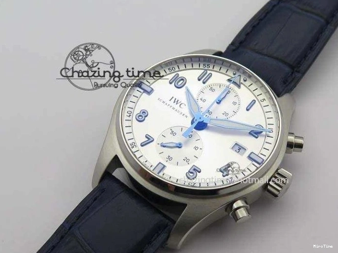 MIROTIME 0409 Pilot Chrono SS IW387809 ZF 1:1 Best Edition Silver Dial Blue Numbers On Blue Leather Strap A Lightweight 7263